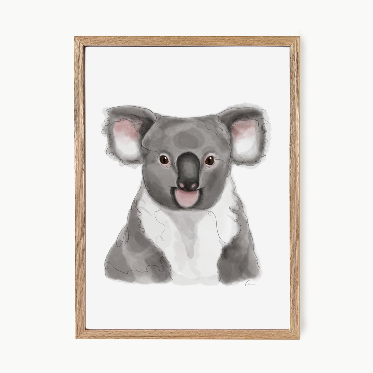 Framed artwork of a koala on a white background