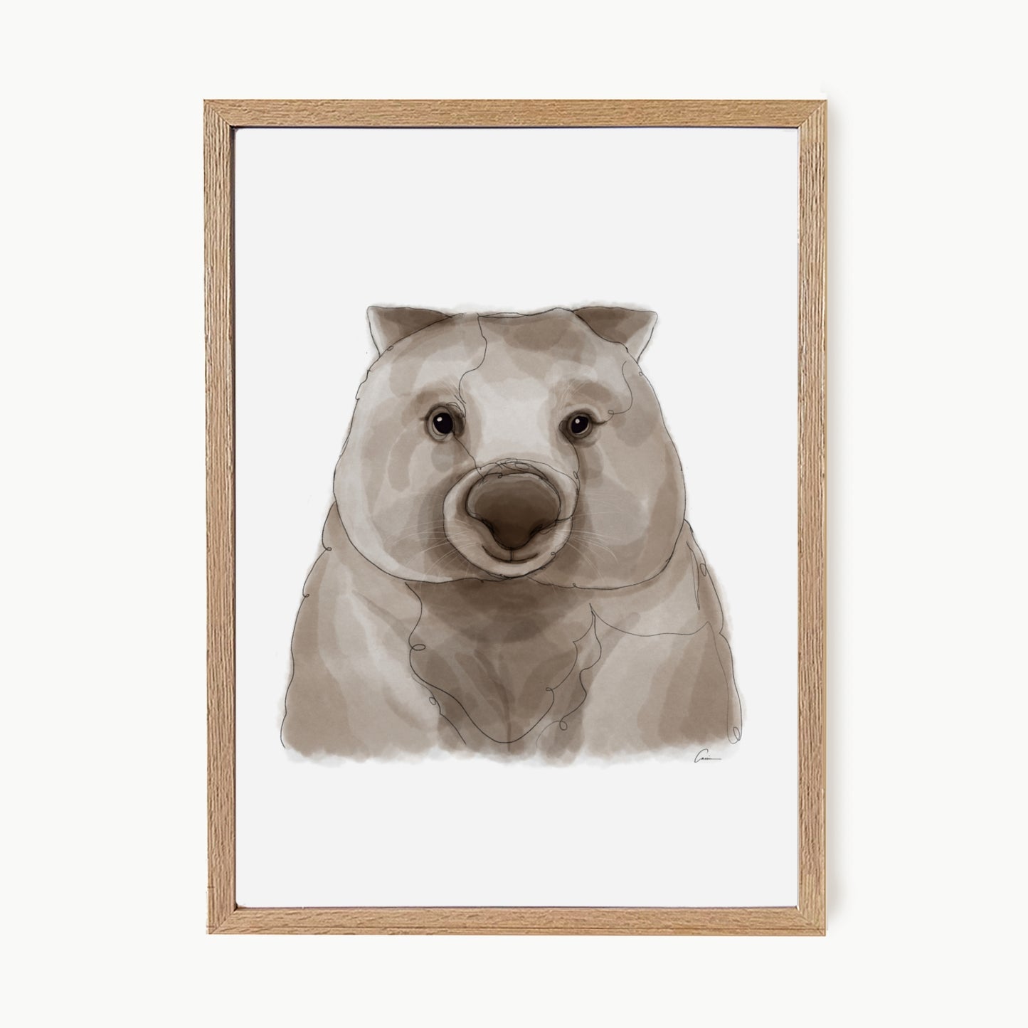 Framed artwork of a wombat on a white background