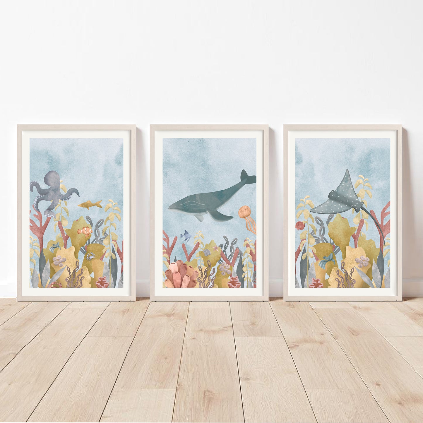 'Seafloor Symphony' | Set of 3 Under the Sea Wall Art Prints