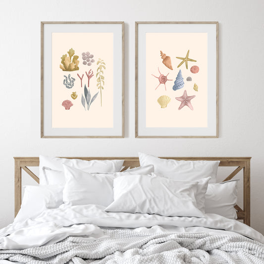 'Seashell and Garden Medley' | Set of 2 Wall Art Prints