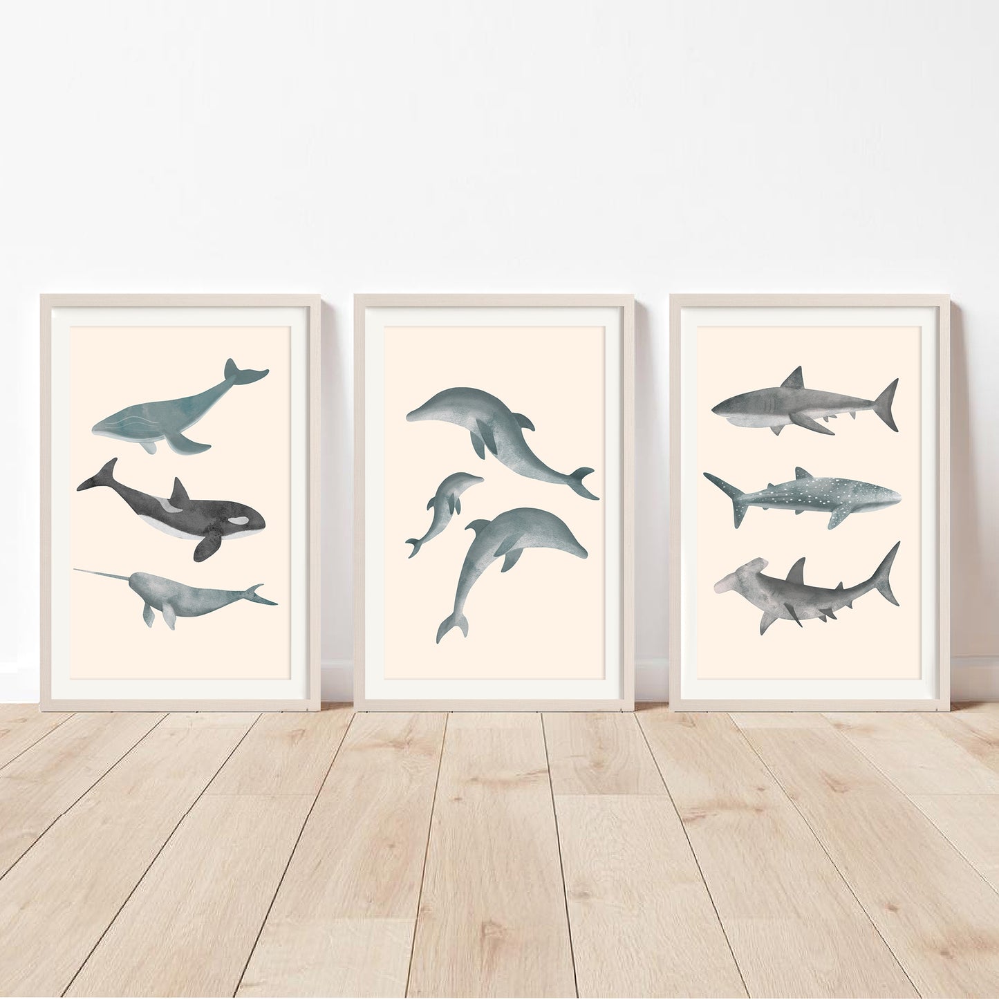 'Whales Sharks and Dolphins' | Set of 3 Wall Art Prints