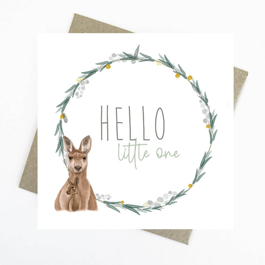Hello Little One Kangaroo & Joey | Australian Animals Greeting Card