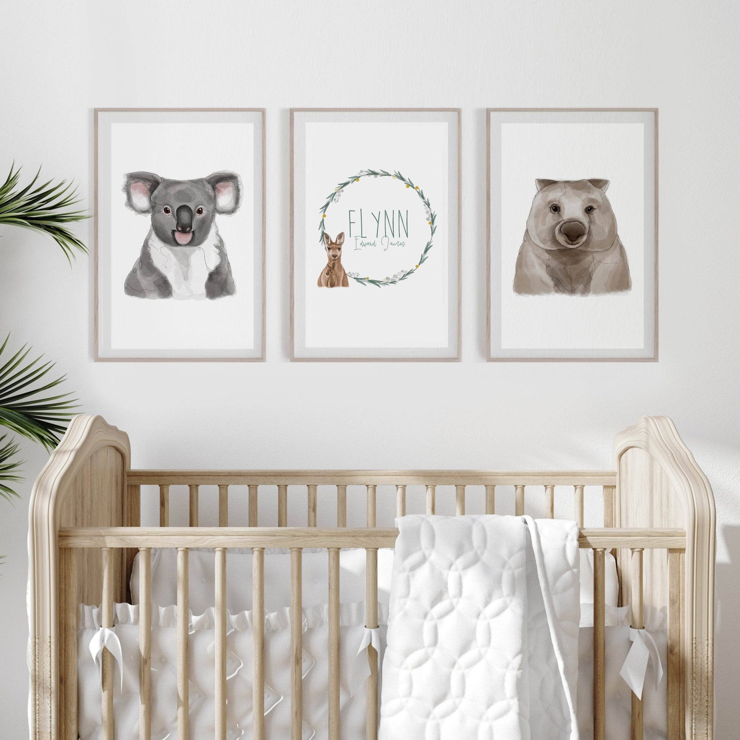 Australian Animals Nursery Wall Art Prints | Personalised with Custom Name | Set of 3