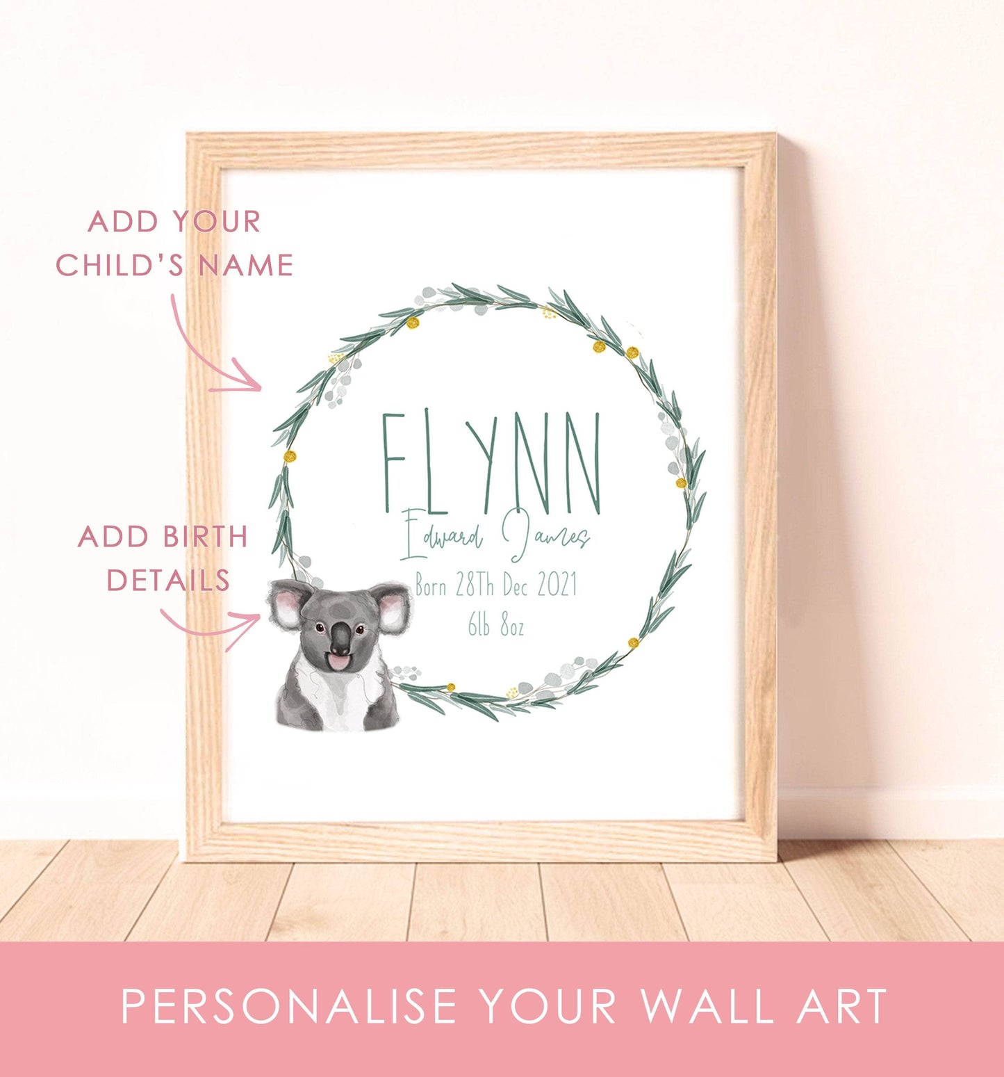 Australian Animals Nursery Wall Art Print | Personalised with Custom Name or Quote