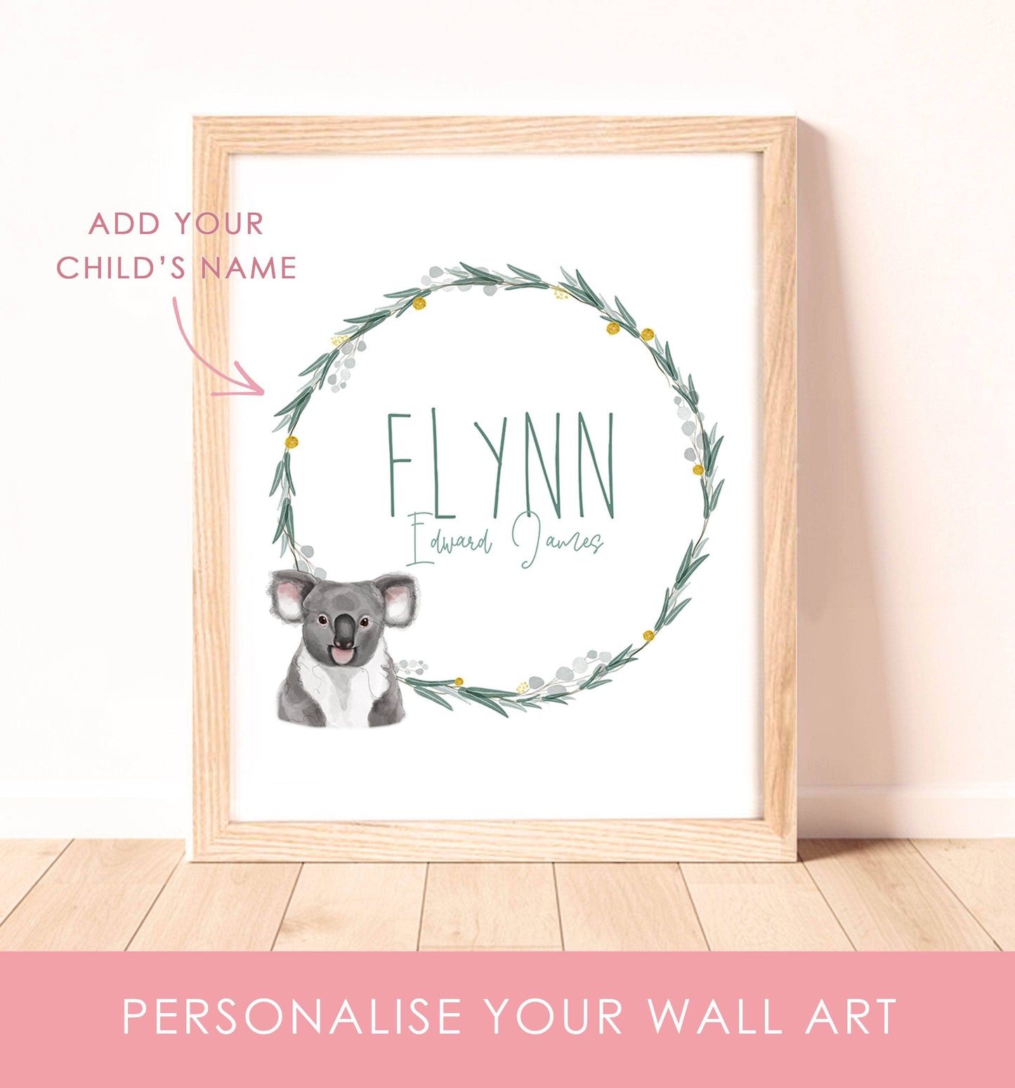 Australian Animals Nursery Wall Art Print | Personalised with Custom Name or Quote