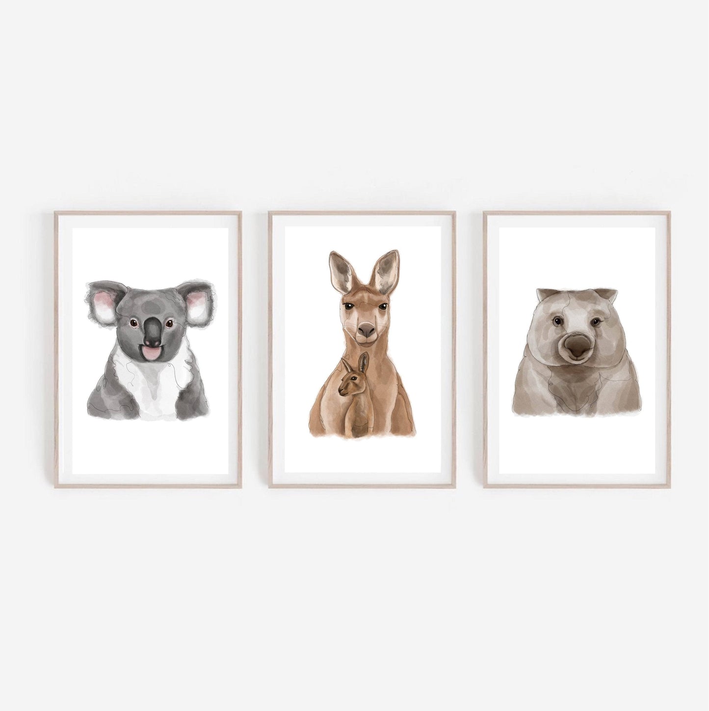Australian Animals Nursery Wall Art Print | Kangaroo and Joey