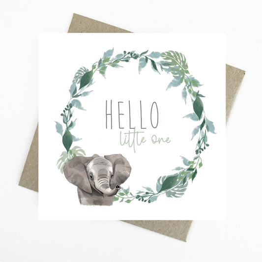 Baby Elephant Hello Little One | Safari Animals Greeting Card