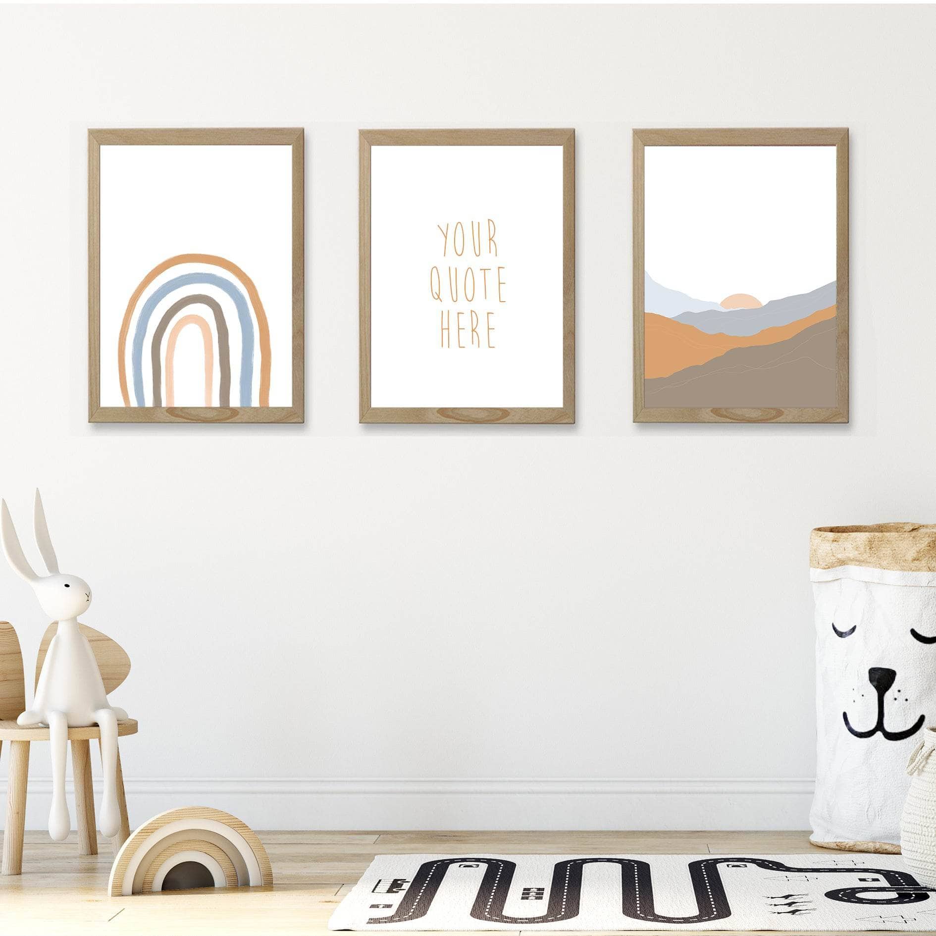 Nursery Wall Art Rainbows Mountains with Custom Quote Set of Art Prints