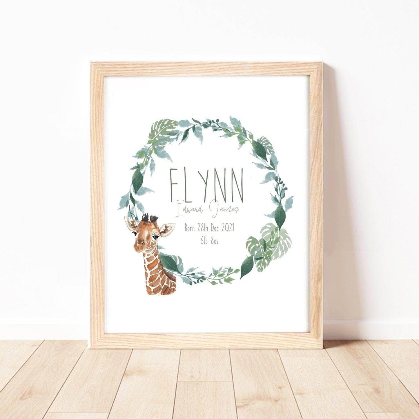 Safari Animals Nursery Wall Art Print | Personalised with Custom Name