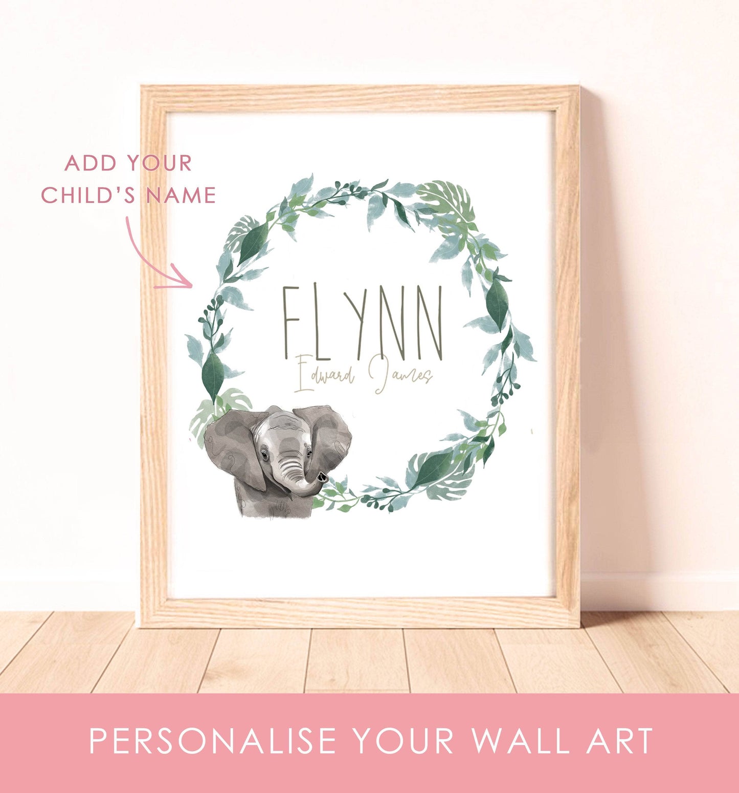 Safari Animals Nursery Wall Art Print | Personalised with Custom Name or Quote