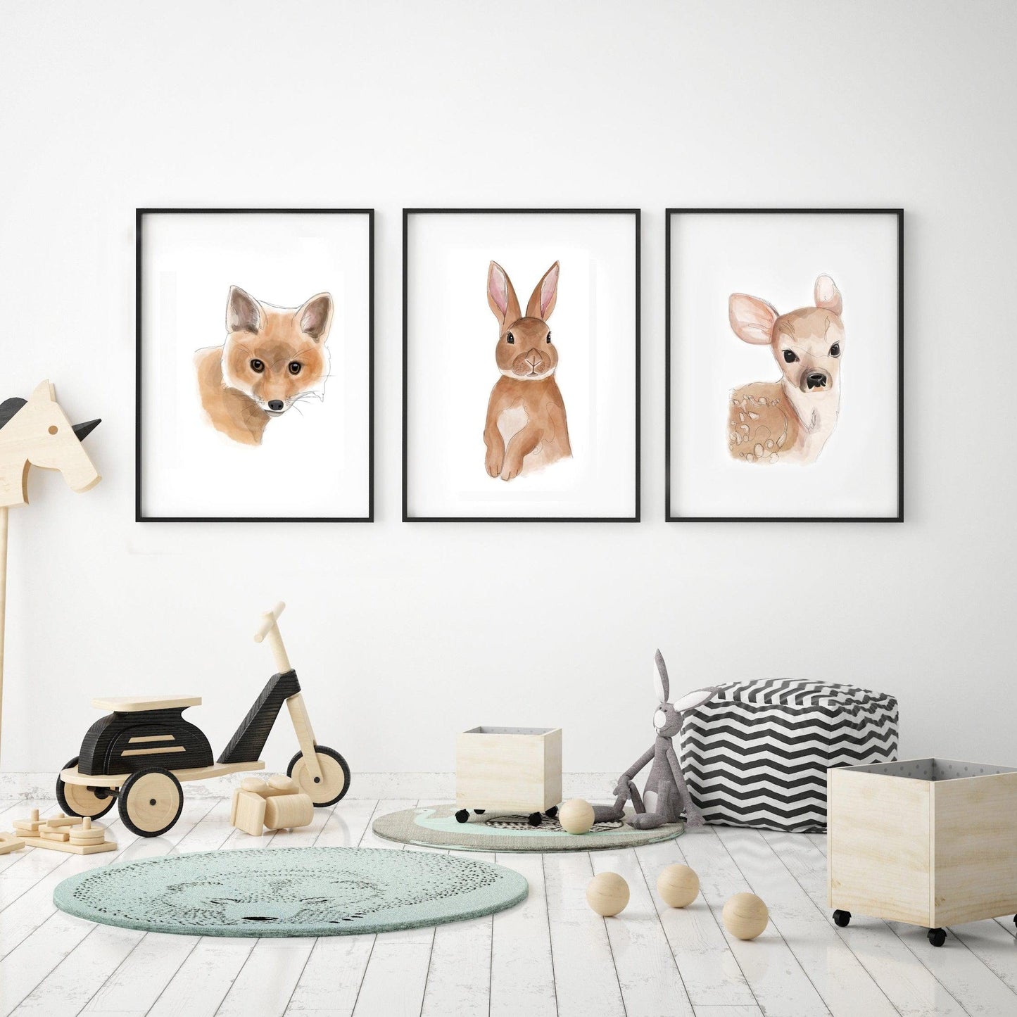 Woodland Animals Nursery Wall Art Print | Baby Rabbit