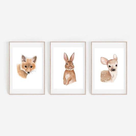 Woodland Animals Wall Art Print Collection | Set of 3