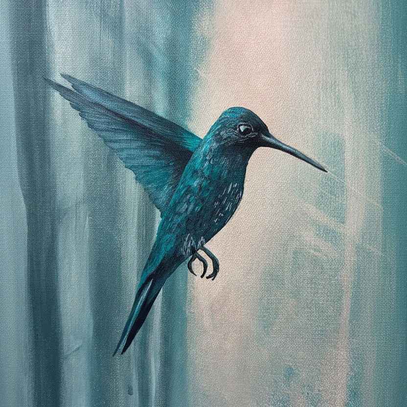 Blue hummingbird illustration on a textured blue background