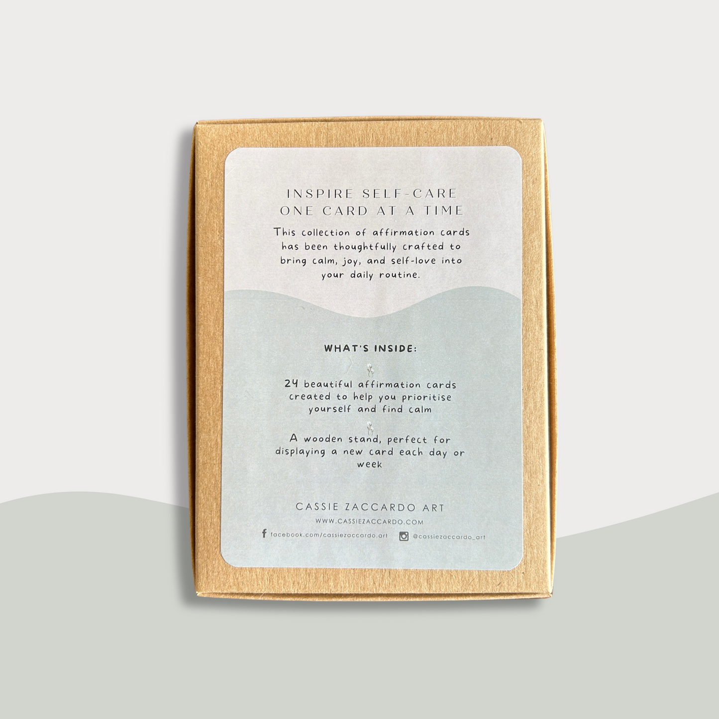 Daily affirmation card deck with wooden stand for self-care