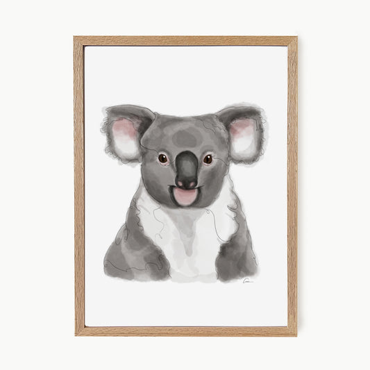 Framed artwork of a koala on a white background