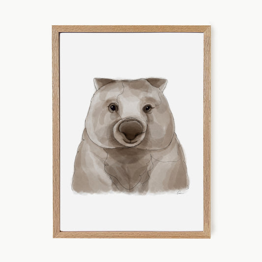 Framed artwork of a wombat on a white background