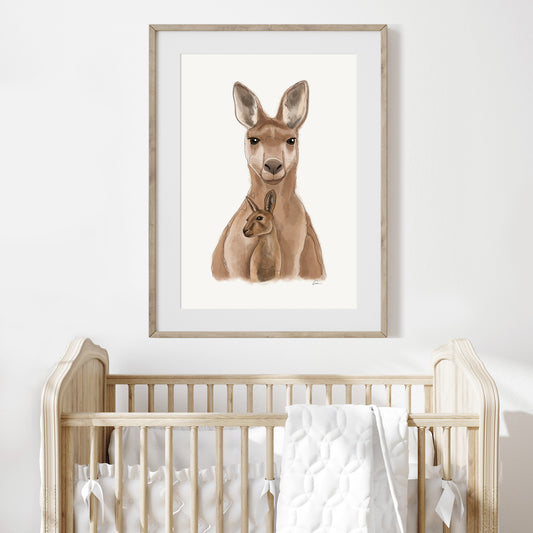 Australian Animals Nursery Wall Art Print | Kangaroo and Joey
