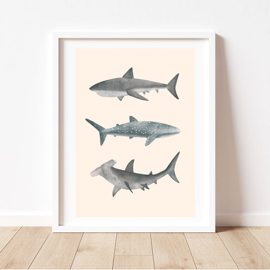 'Shark Trio' | Under the Sea Sharks Wall Art Print