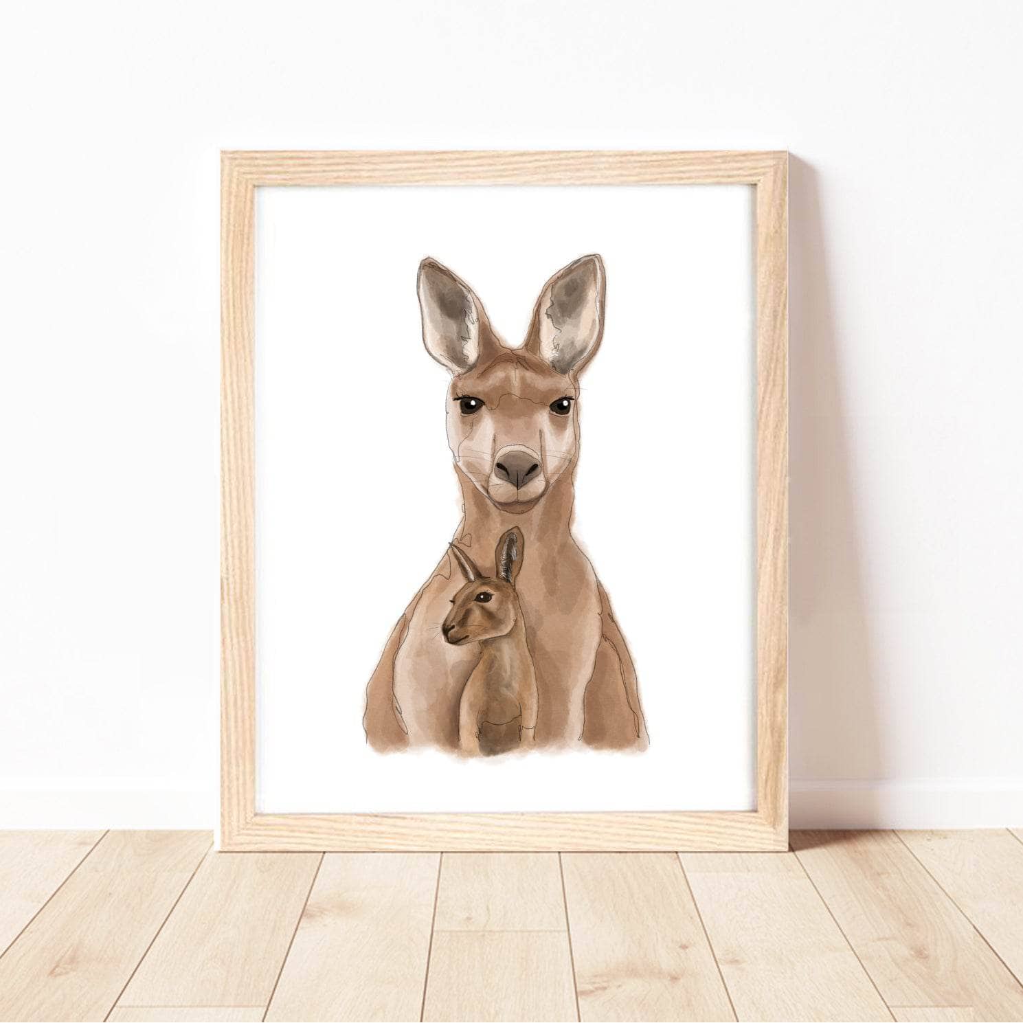 Framed Kangaroo Australian Animals Art Print Set for Kids room 