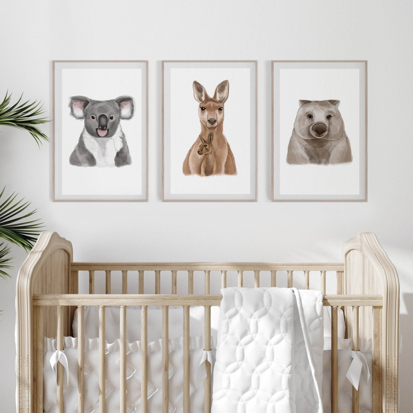 Australian Animals Art Print Set for Kids room with Koala Kangaroo and Wombat