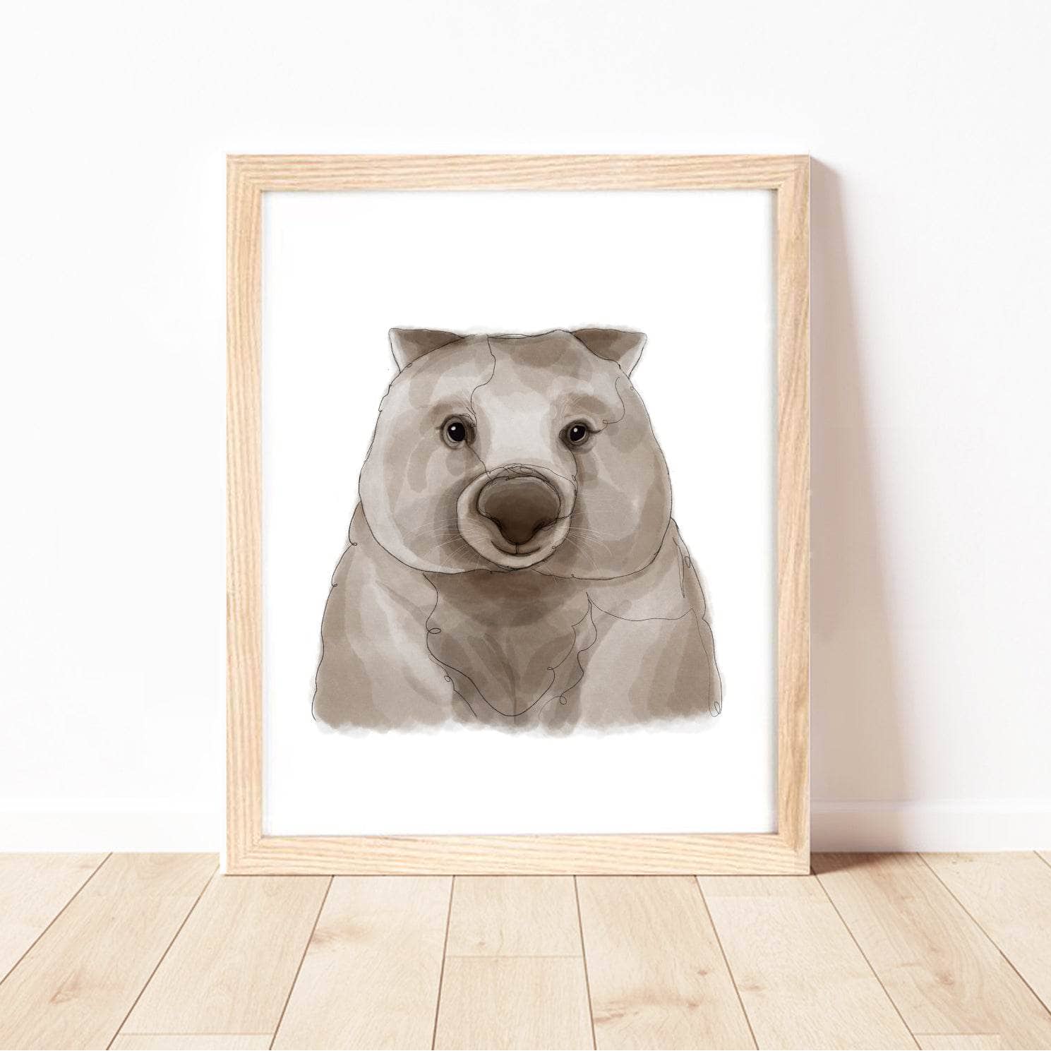 Framed Wombat Australian Animals Art Print Set for Kids room 