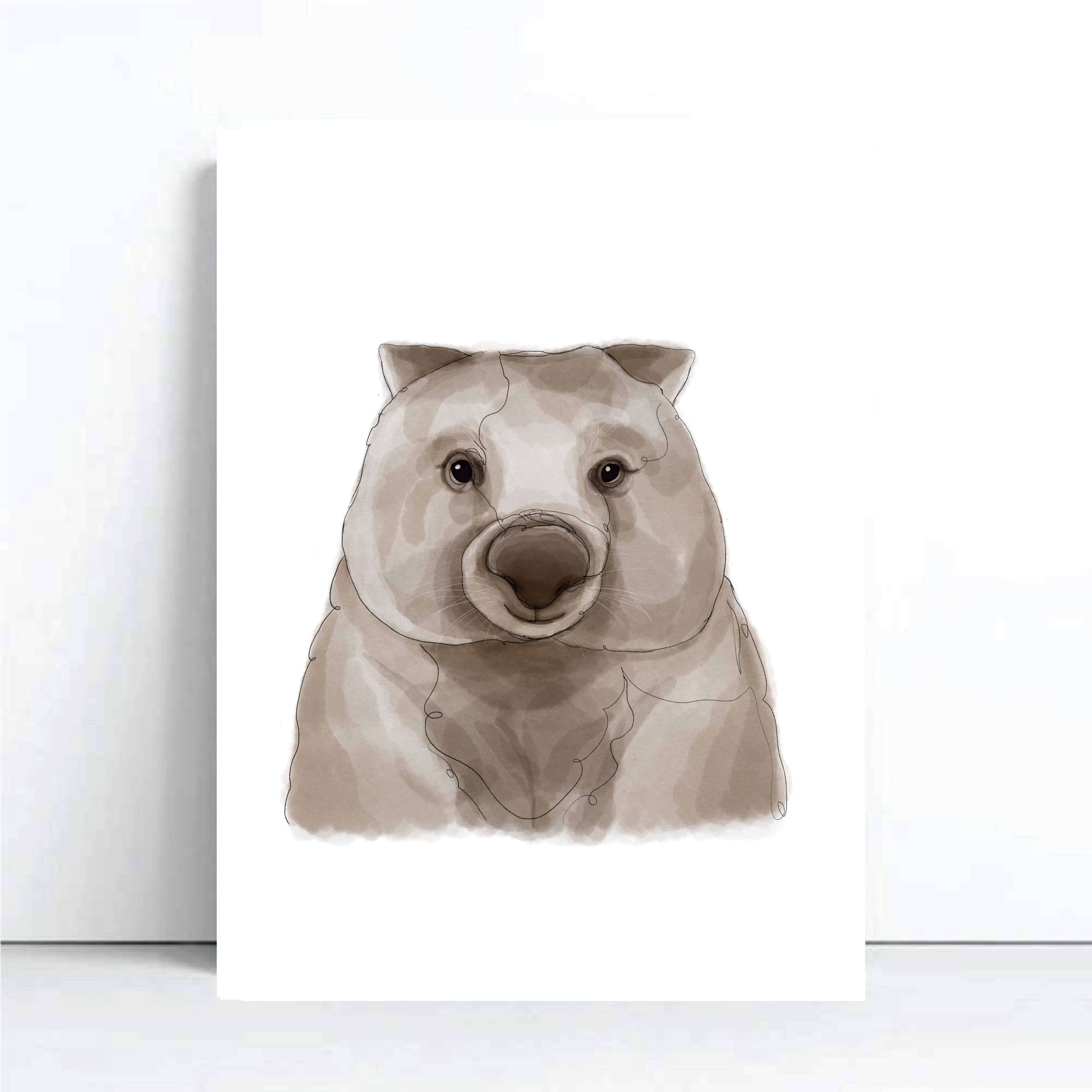 Wombat Australian Animals Art Print Set for Kids room 