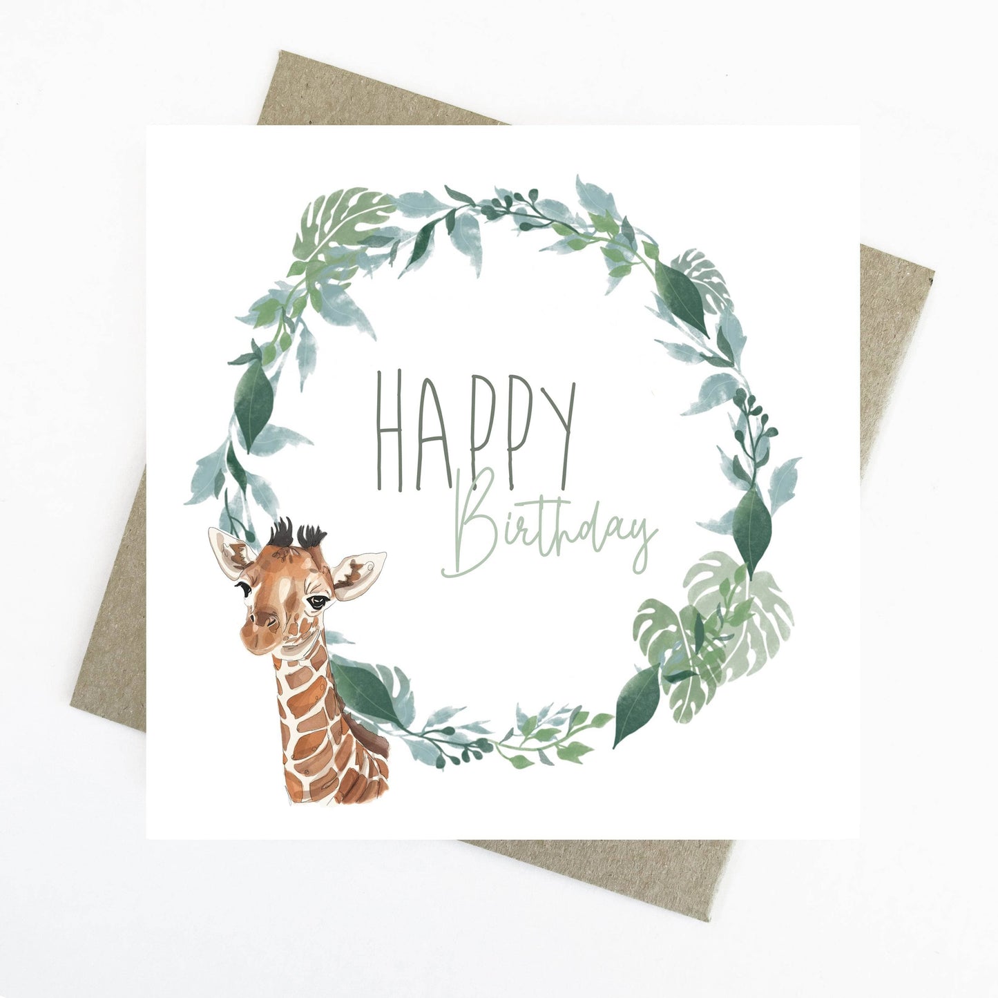 Baby Giraffe Happy Birthday | Safari Animals Greeting Card