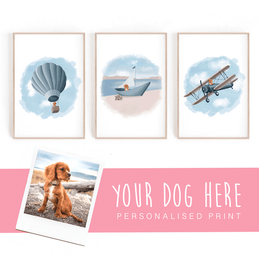 Dogs on Adventures | Personalised Art Print | Set of three