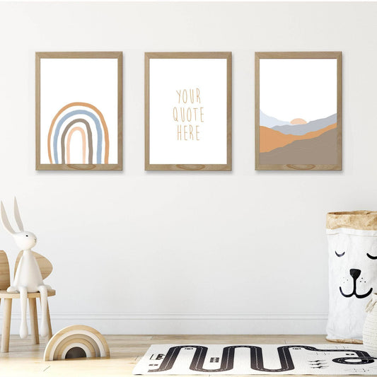 Nursery Wall Art | Rainbows & Mountains with Custom Quote | Set of 3 Art Prints